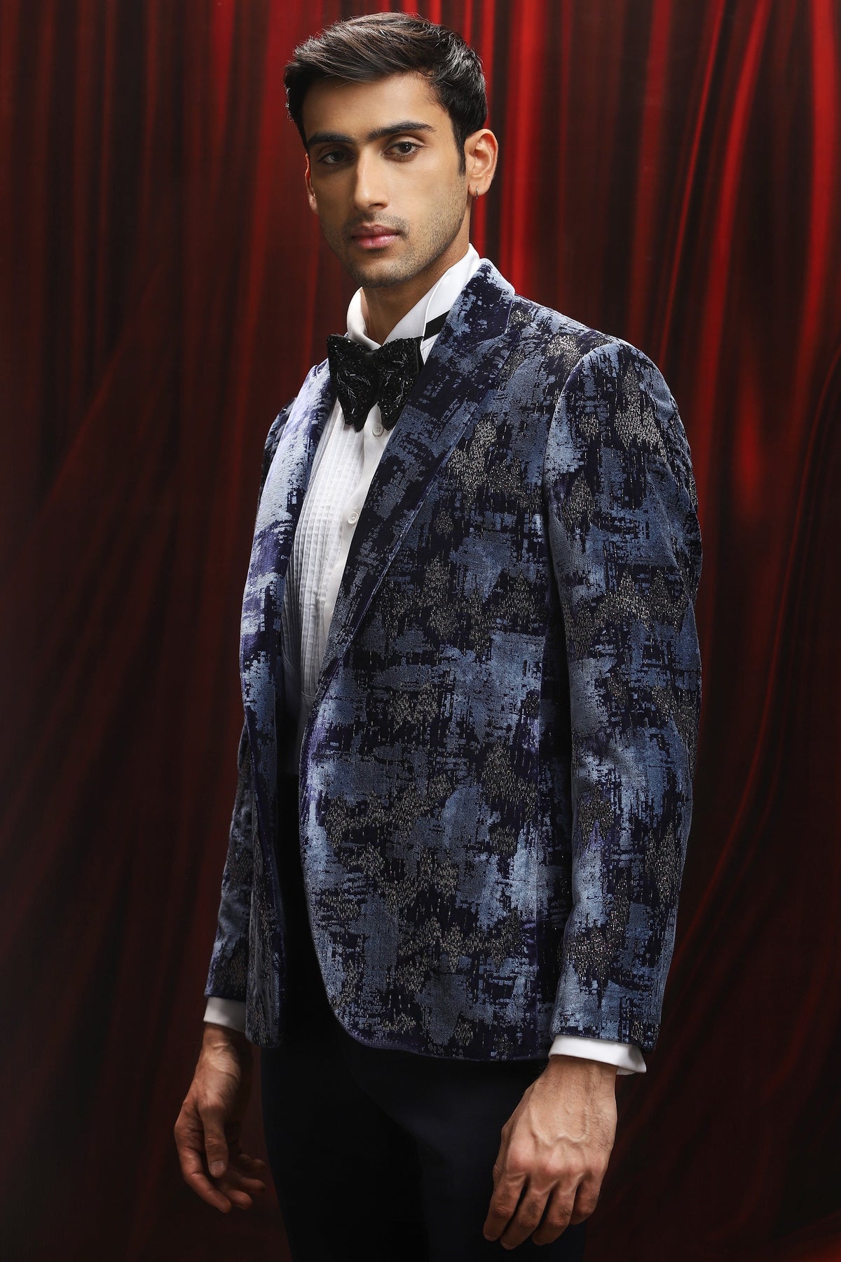 Blue Noir Sequin Elegance Tuxedo Set