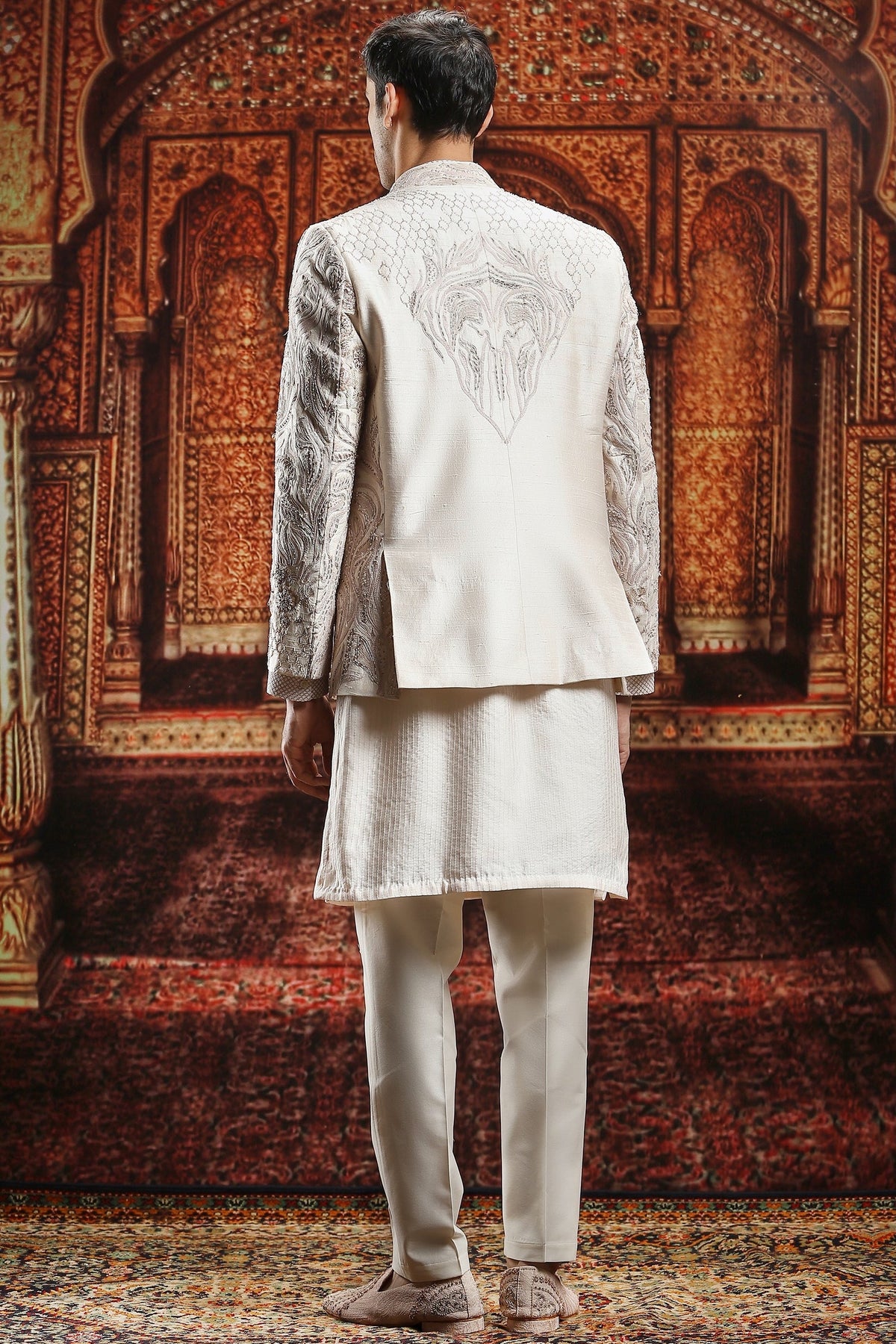 Ivory Raw Silk Pitta Embroidered Bandhgala