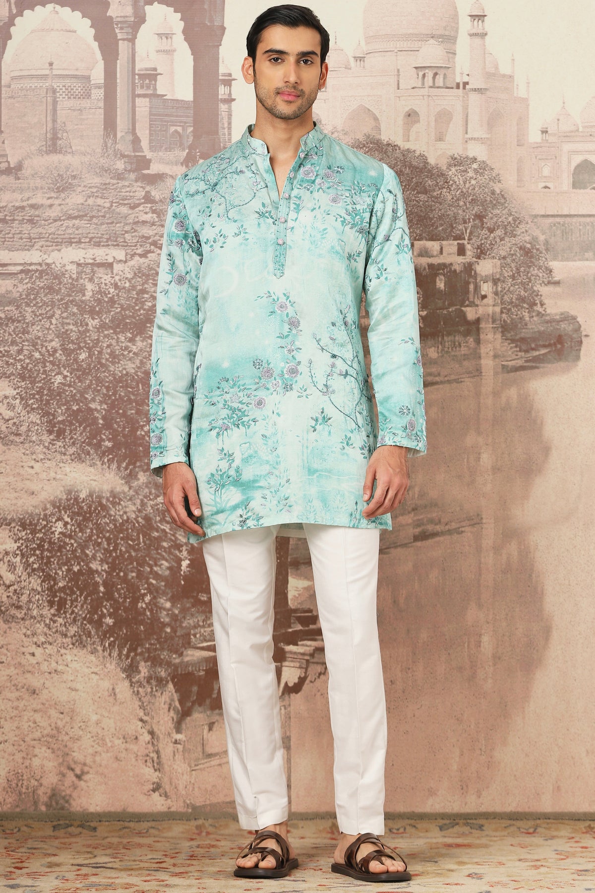 Sage Blossom Hand Embroidered Kurta Set