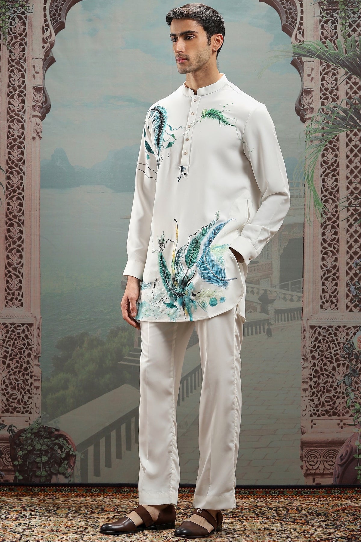 Fabled Peacock Hand-Painted Silk Kurta