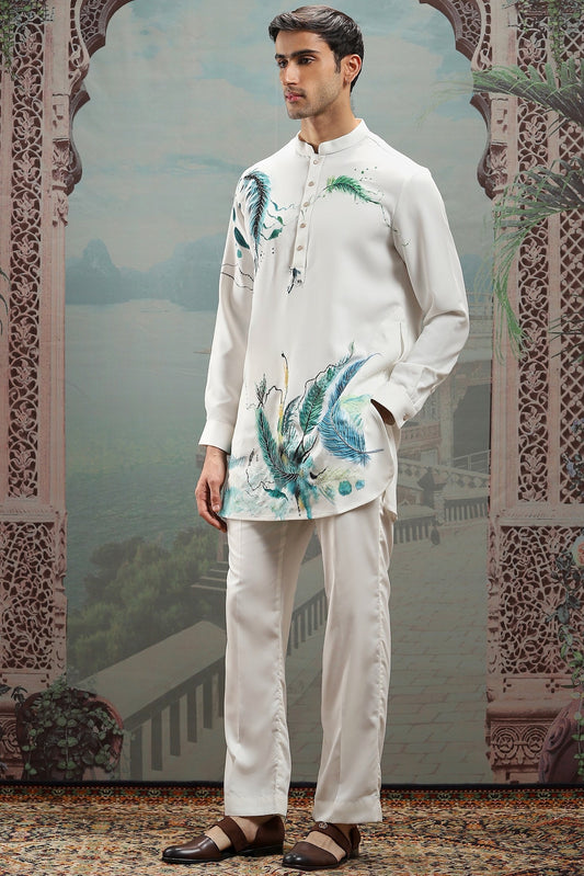 Fabled Peacock Hand-Painted Silk Kurta