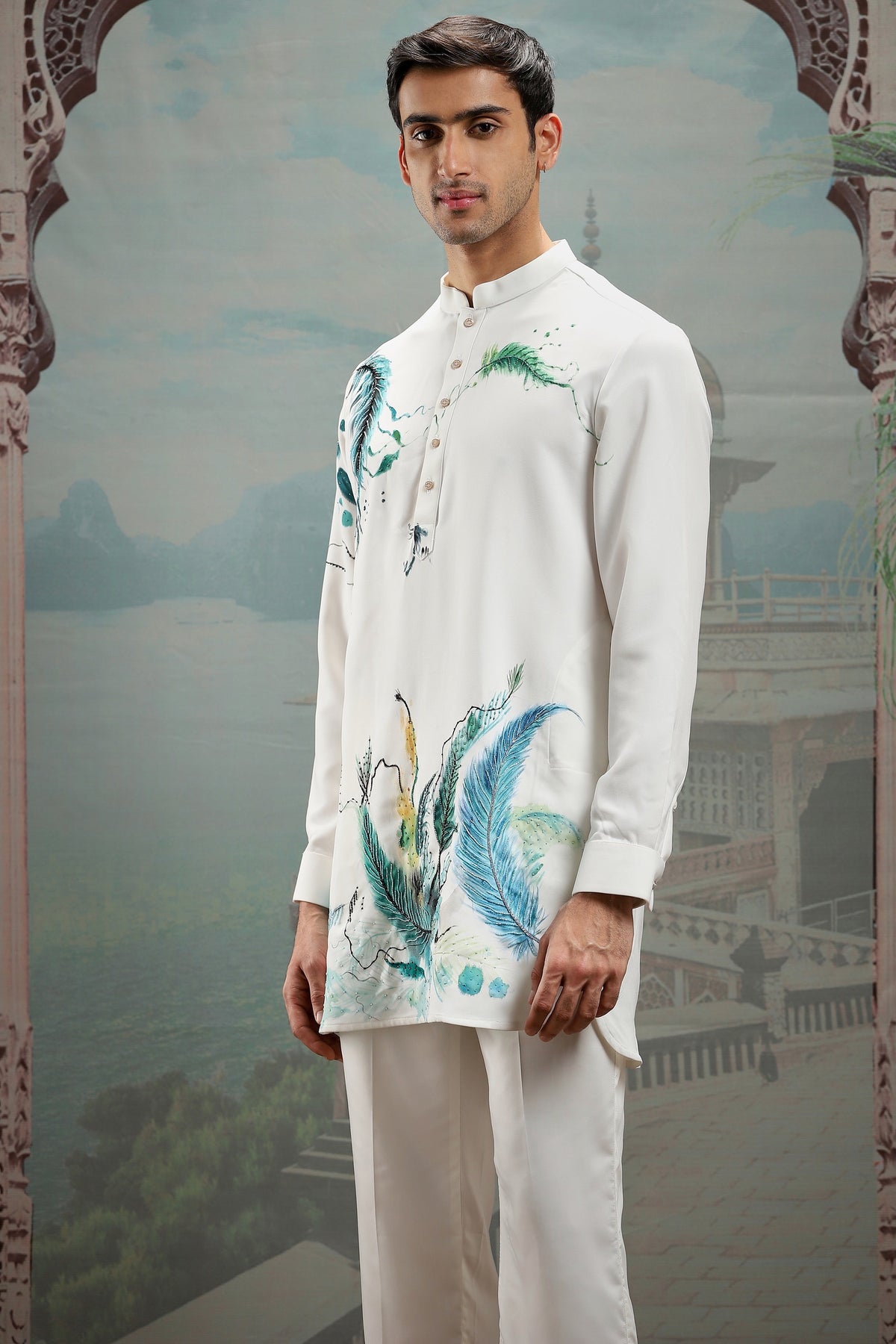 Fabled Peacock Hand-Painted Silk Kurta