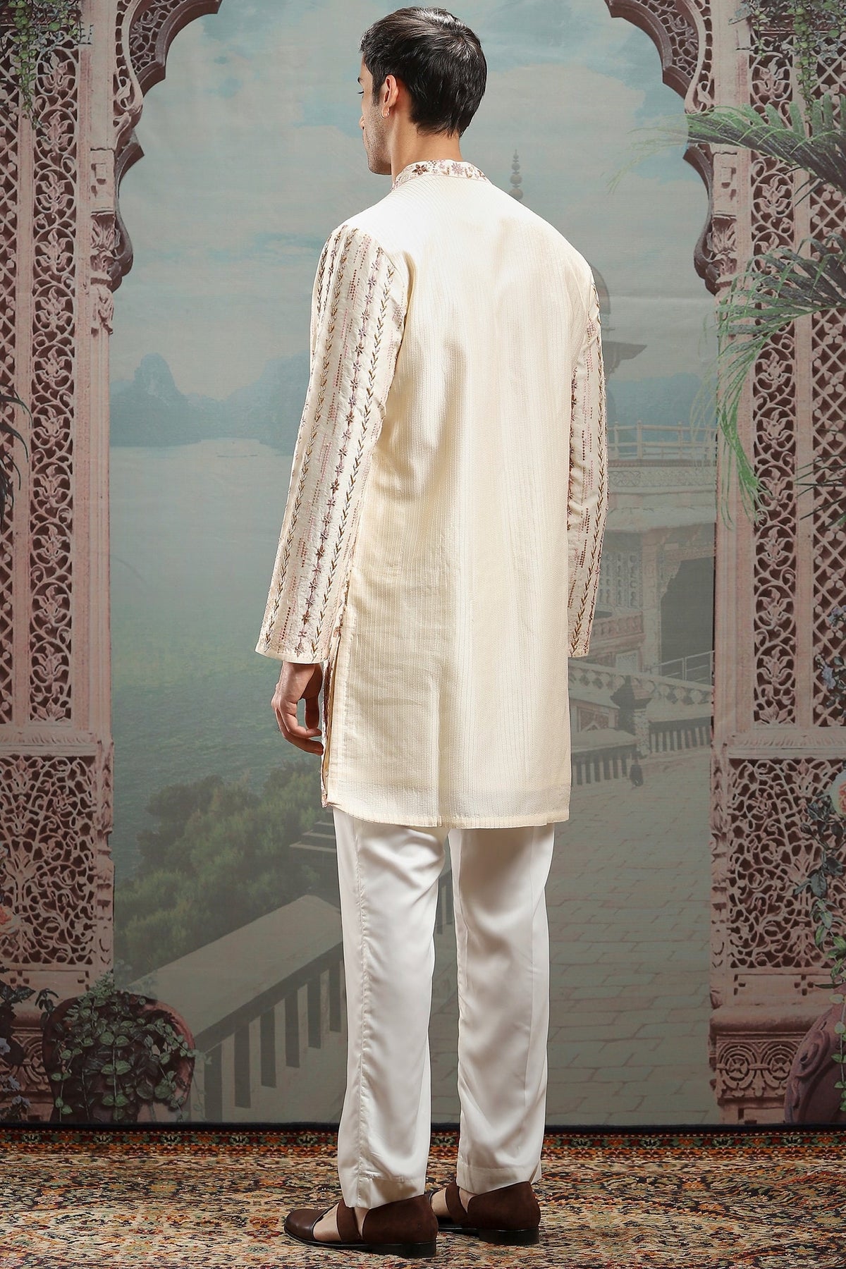 Royal Petals Embroidered Silk Kurta Set