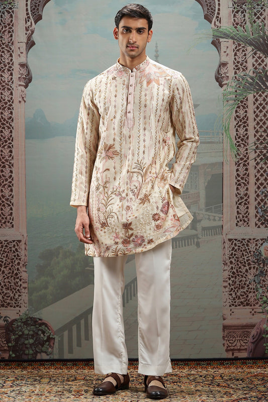 Royal Petals Embroidered Silk Kurta Set