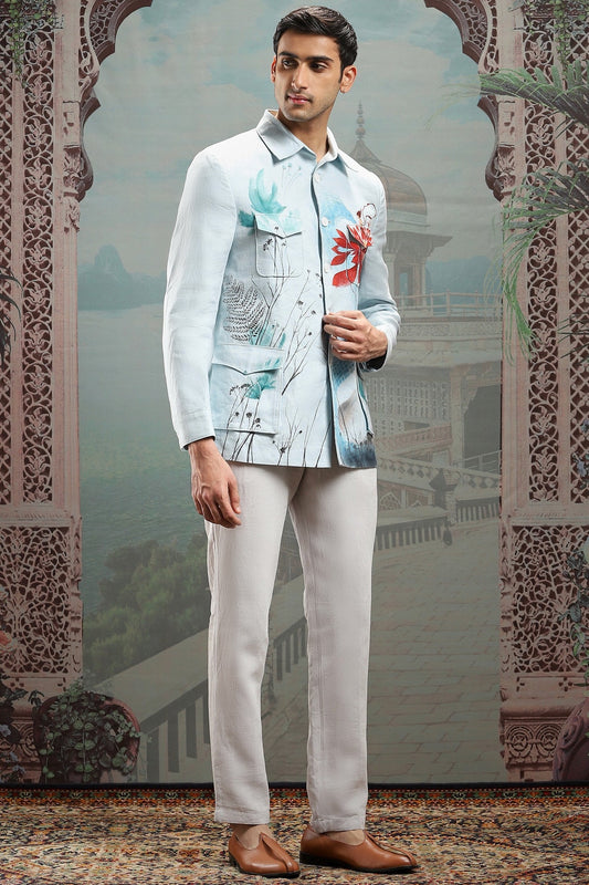 Light Blue Hand-Painted Linen Shacket