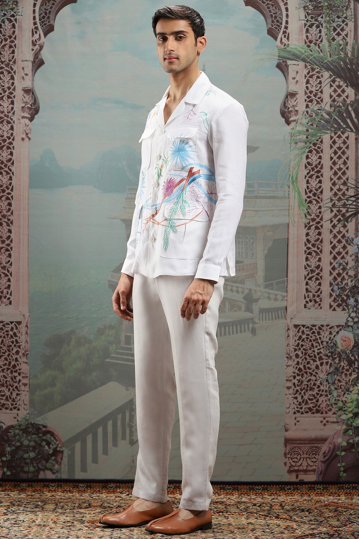 White Abstract Hand-Painted Linen Shacket