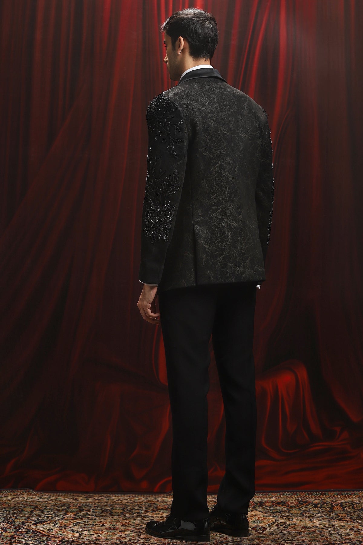 Black Dark Bloom Embroidered Tuxedo Set