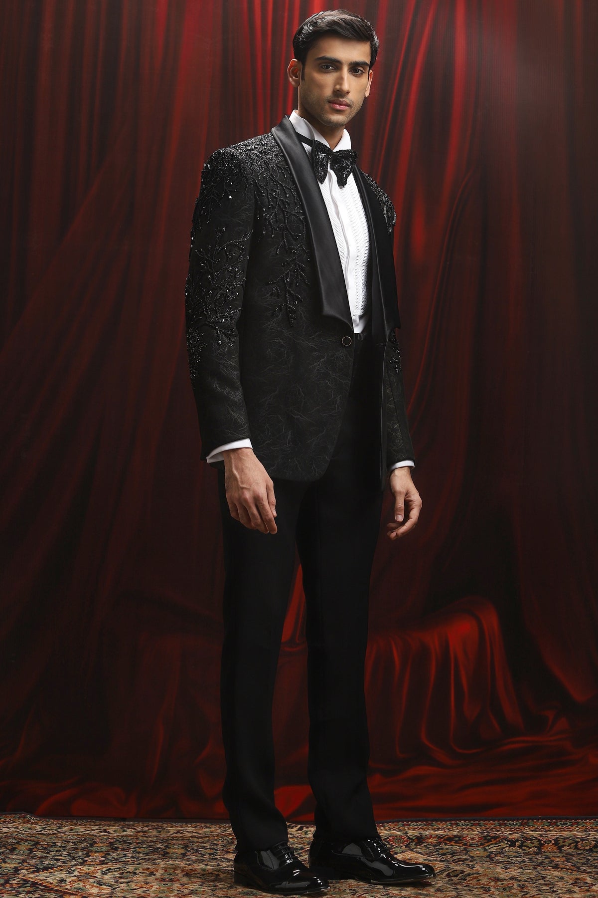 Black Dark Bloom Embroidered Tuxedo Set
