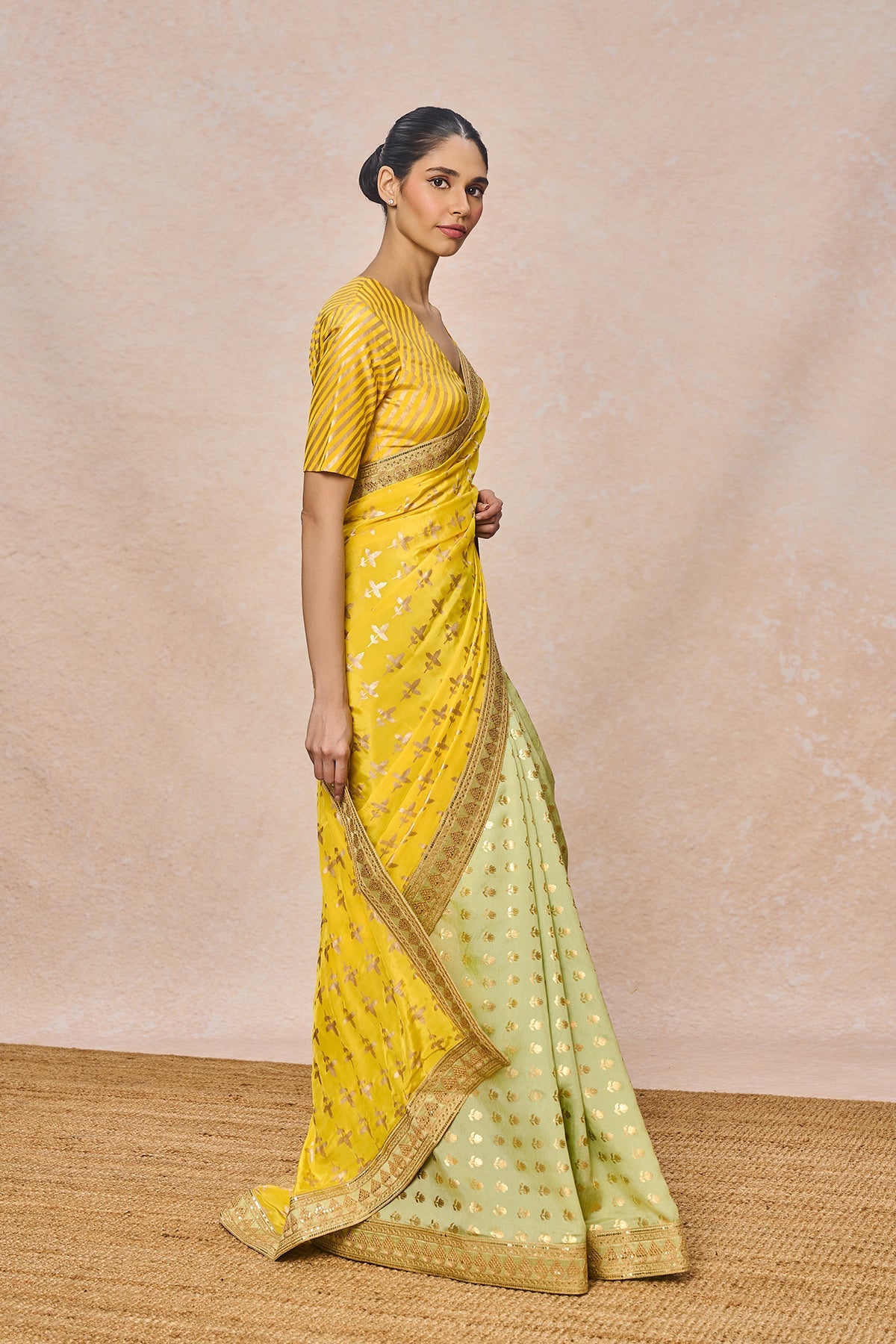 Yellow Triangular Flower Saree