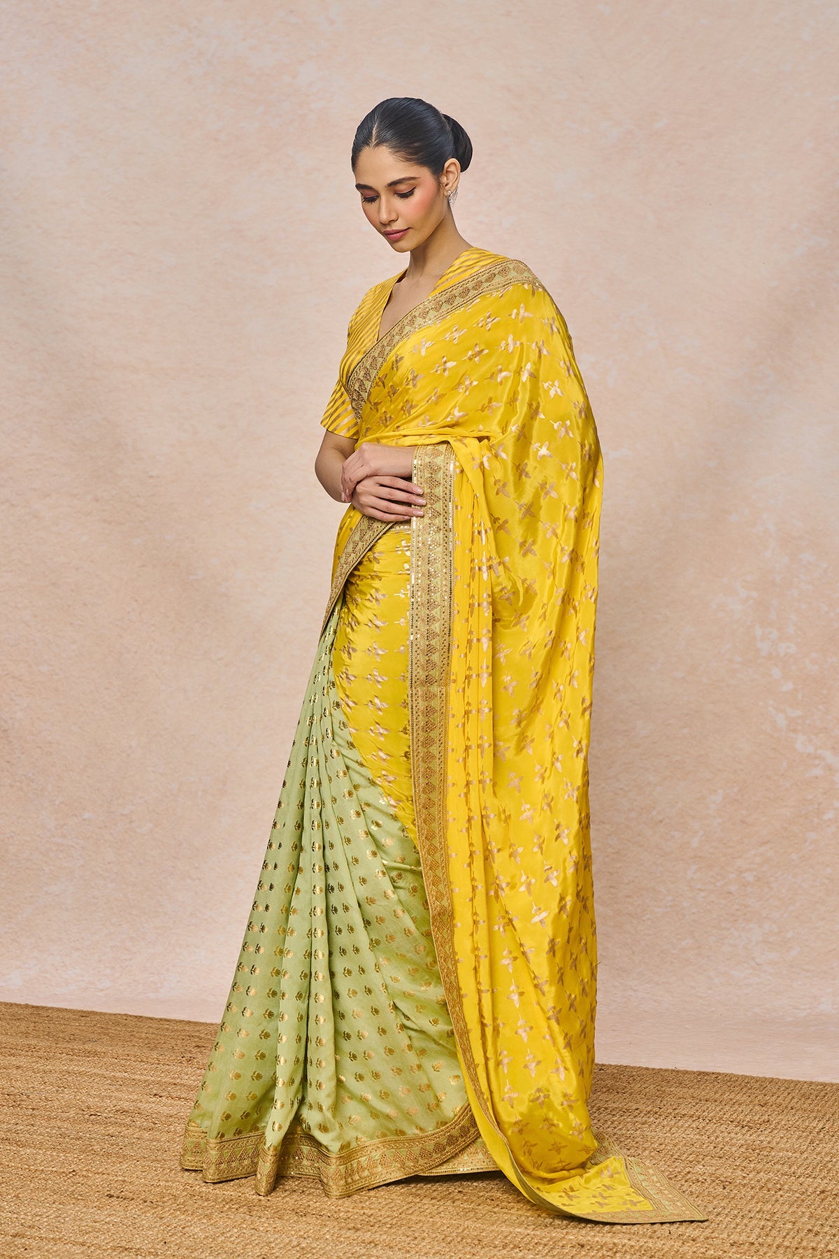 Yellow Triangular Flower Saree