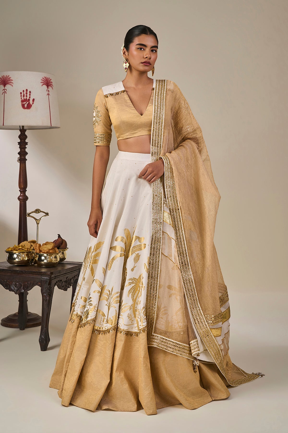 Ivory Backwater Postcard Lehenga Set