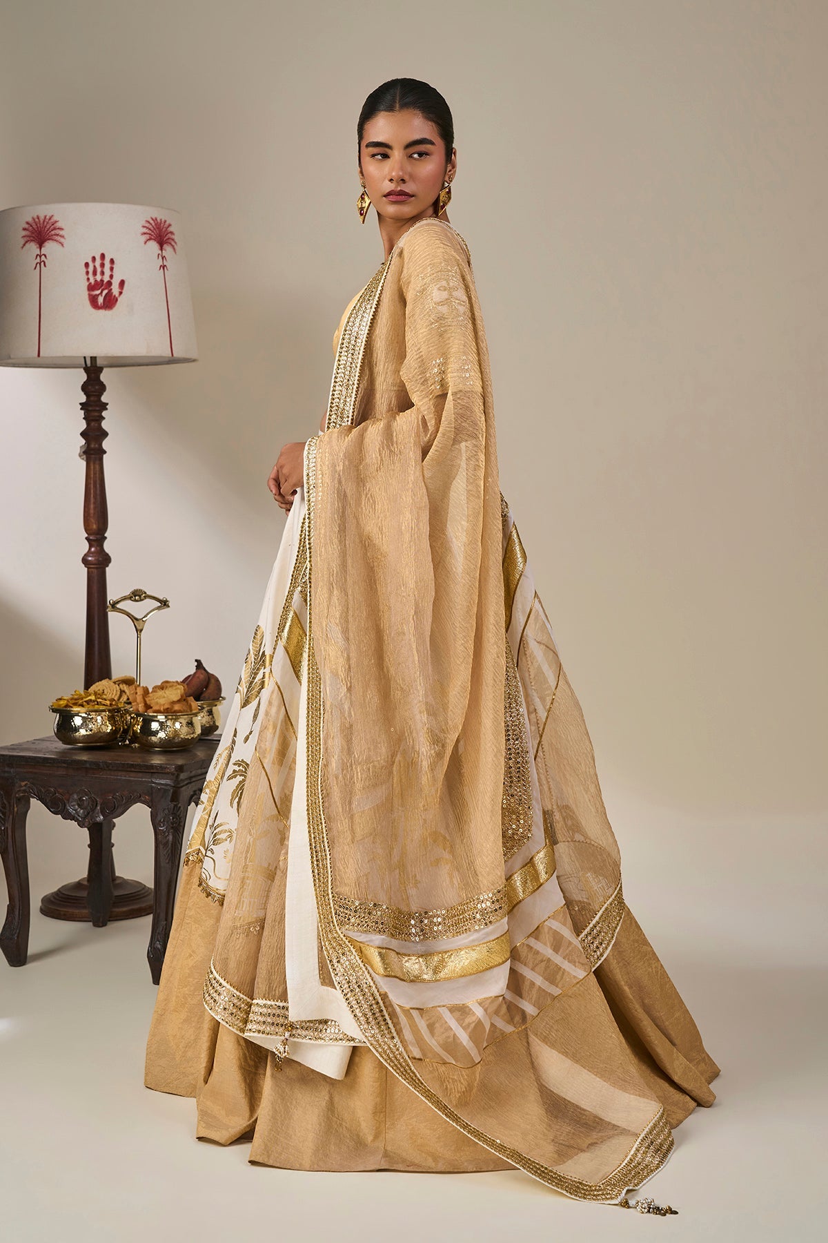 Ivory Backwater Postcard Lehenga Set