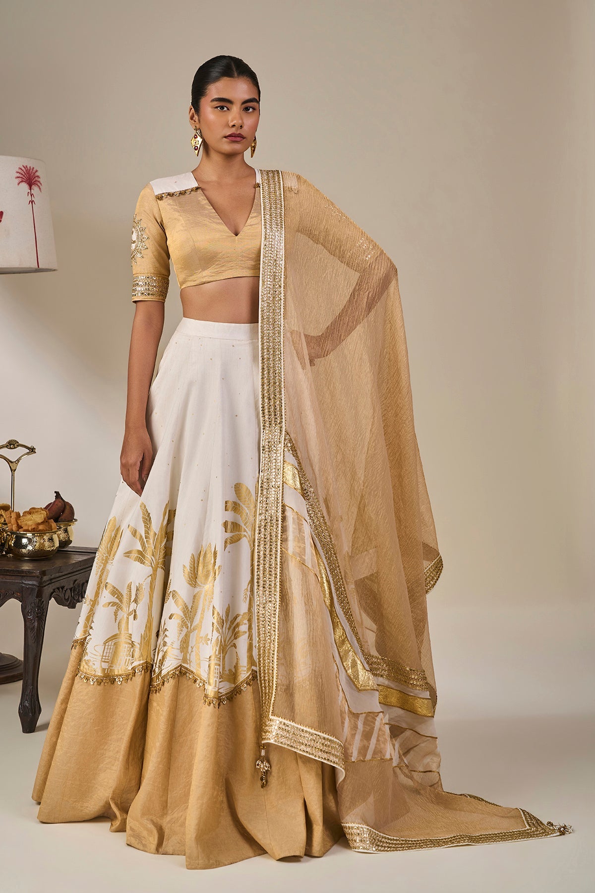 Ivory Backwater Postcard Lehenga Set