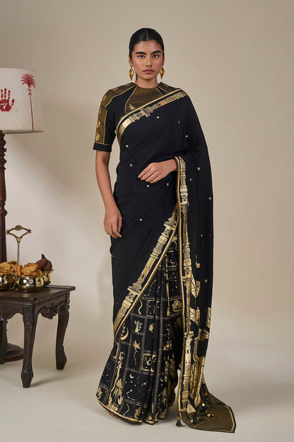 Black Malabar Grove Saree