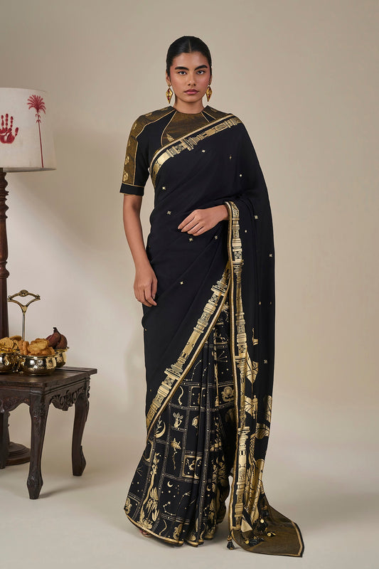 Black Malabar Grove Saree