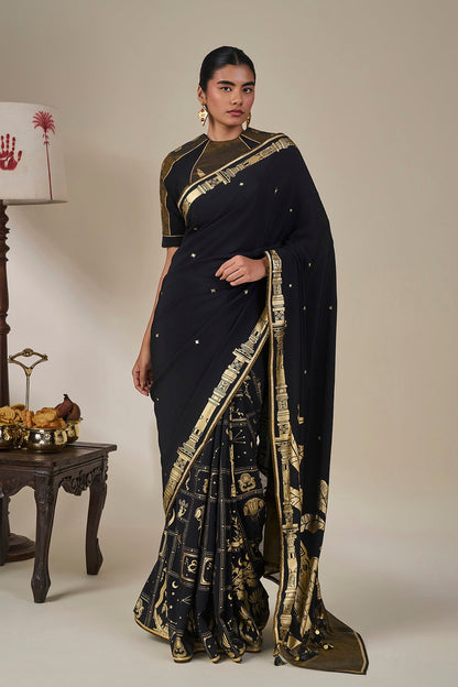 Black Malabar Grove Saree