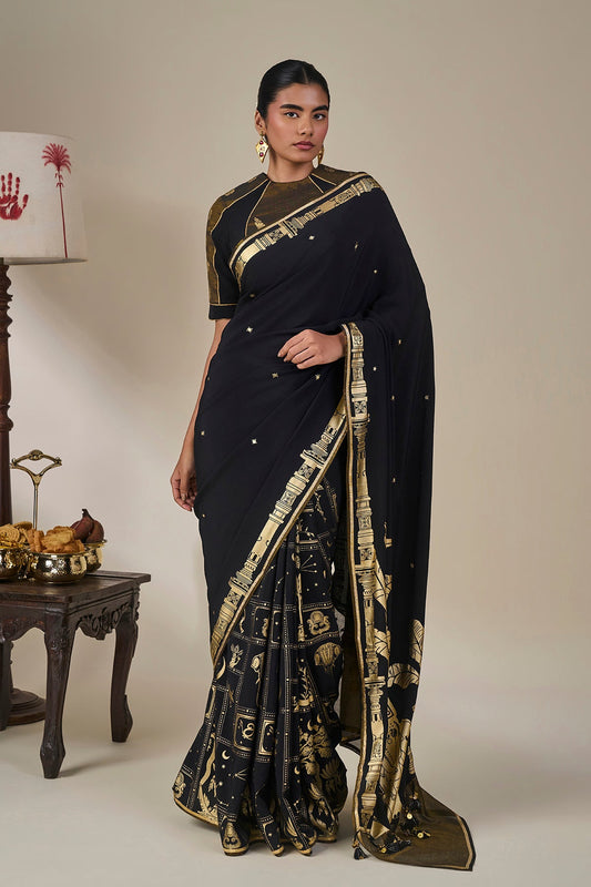 Black Malabar Grove Saree