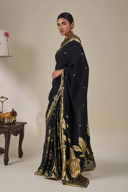 Black Malabar Grove Saree