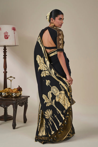 Black Malabar Grove Saree