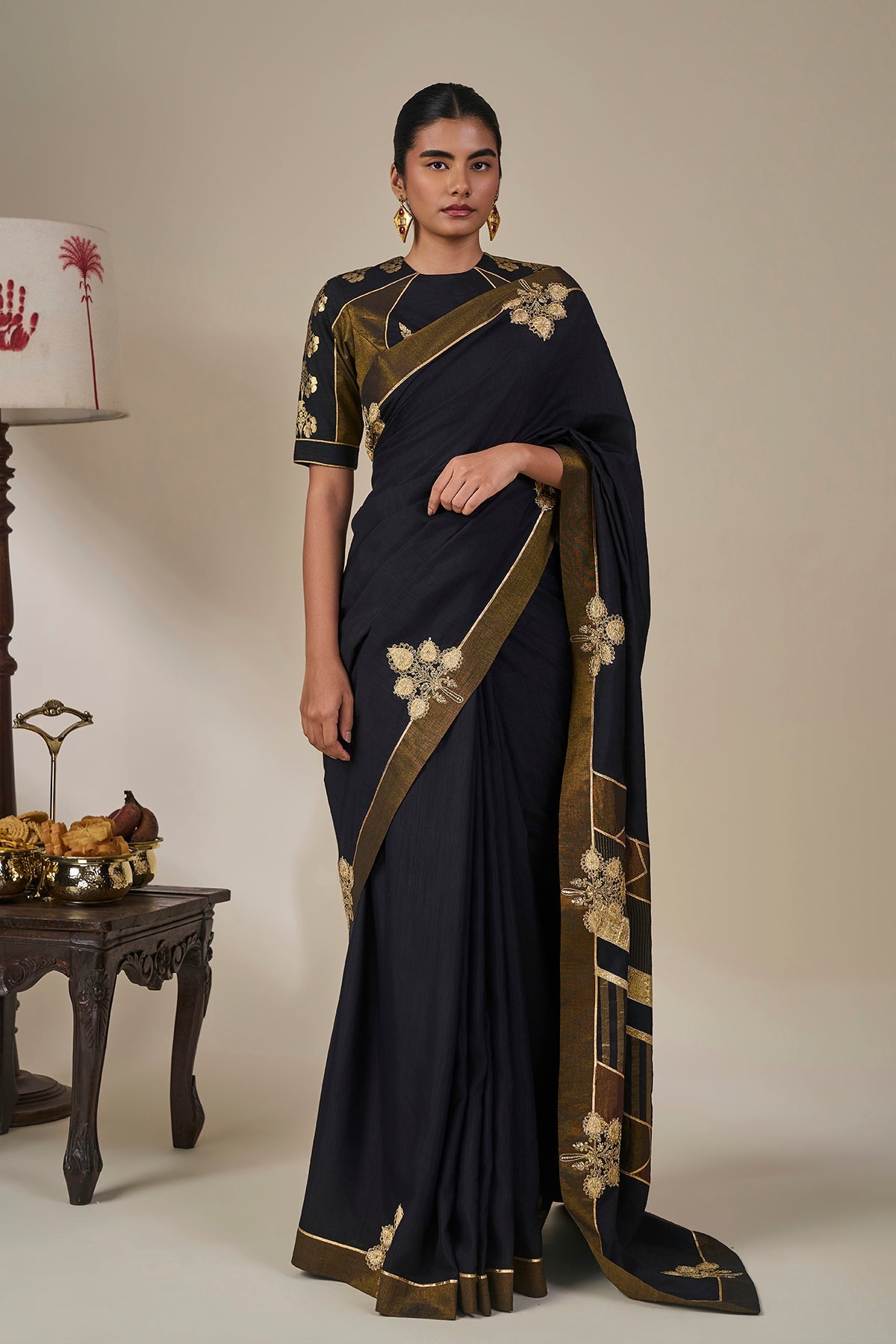 Black Golden Flame Saree