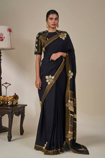 Black Golden Flame Saree