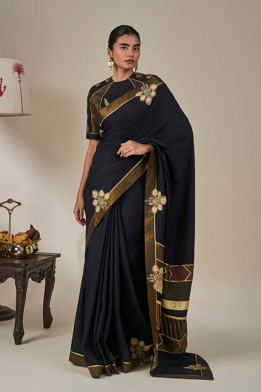 Black Golden Flame Saree