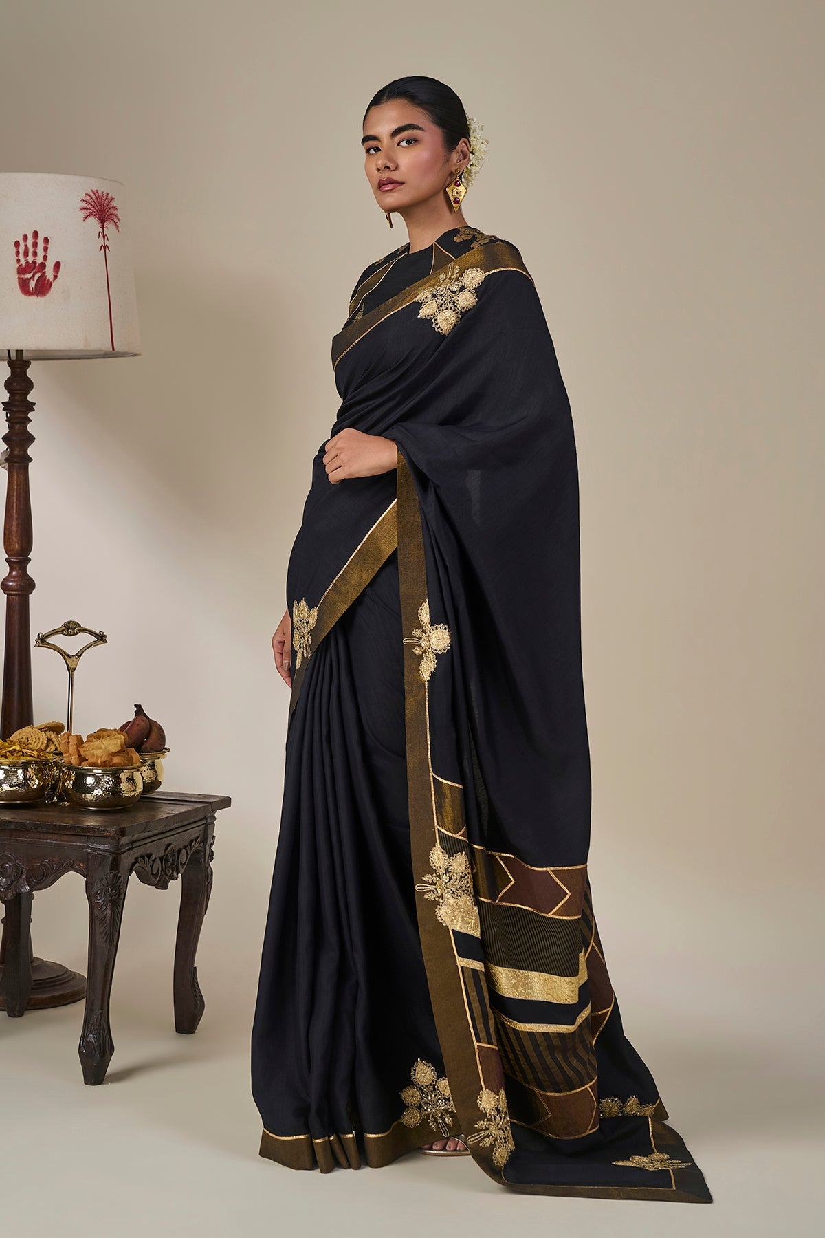 Black Golden Flame Saree