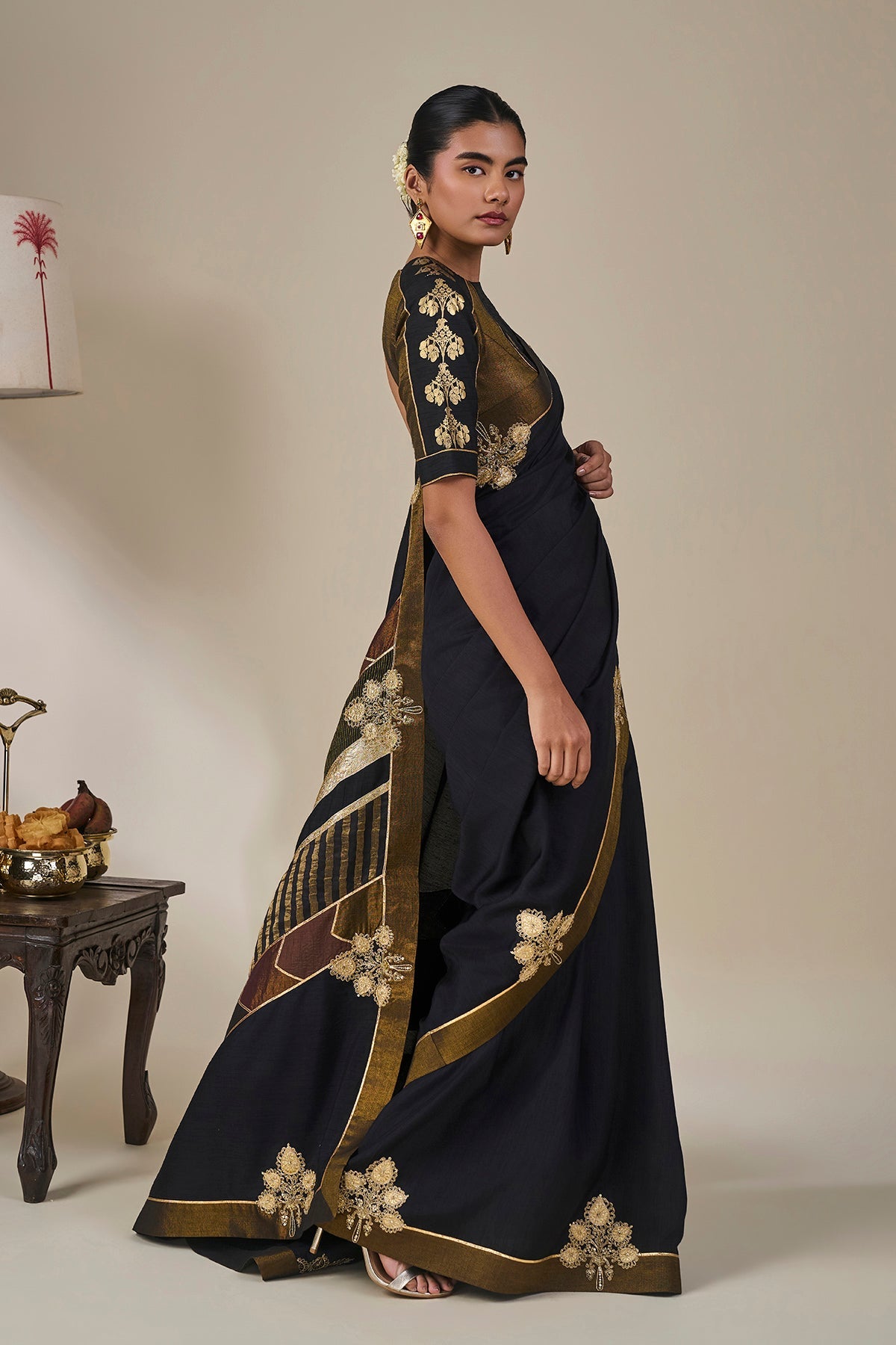 Black Golden Flame Saree