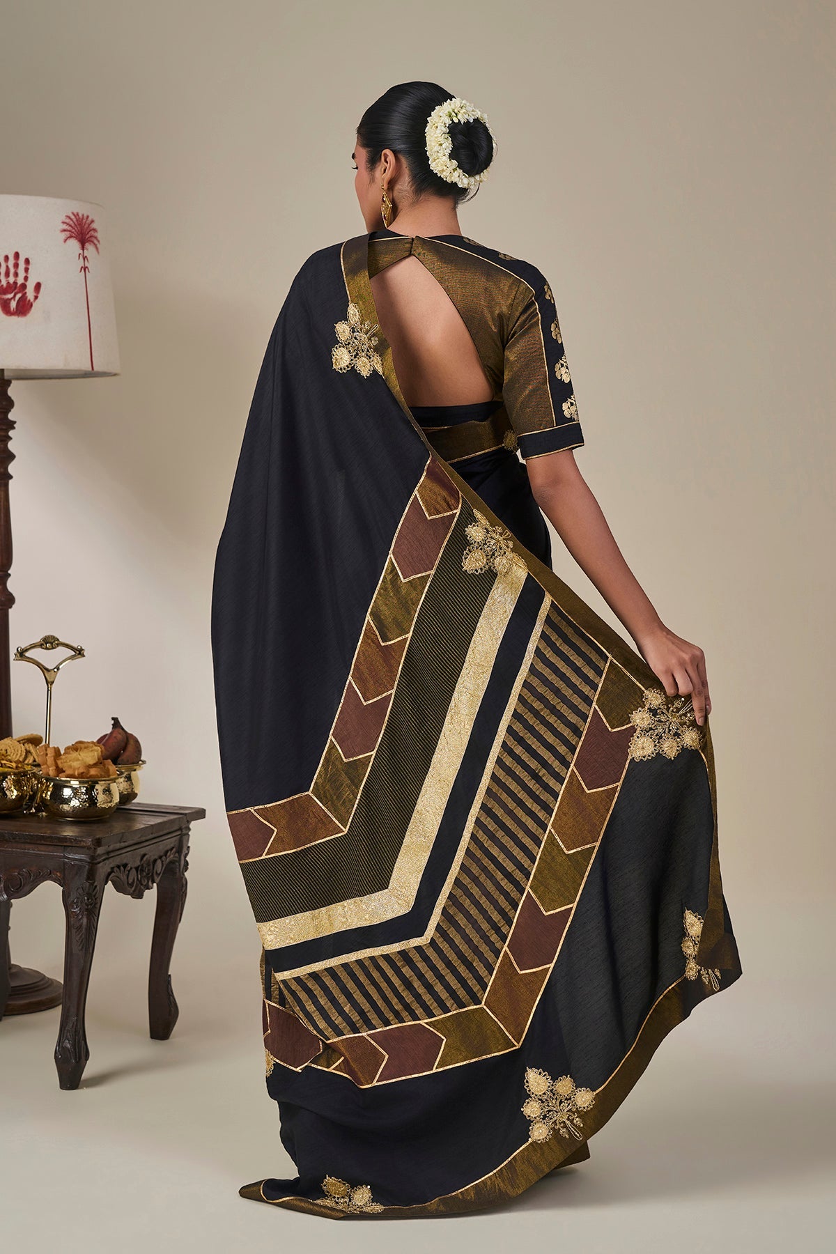 Black Golden Flame Saree