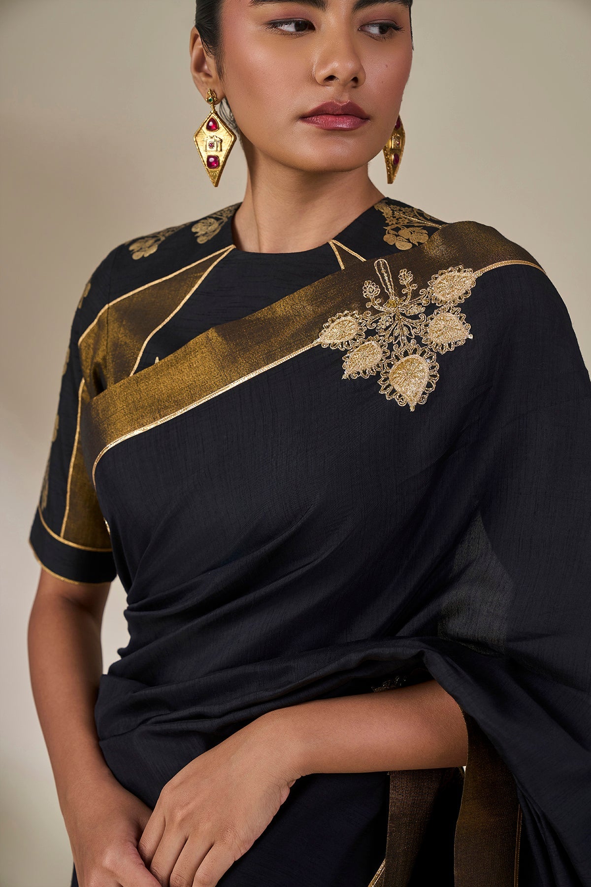 Black Golden Flame Saree