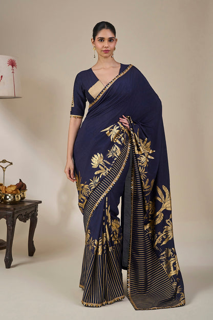 Blue Backwater Postcard Stripe Saree