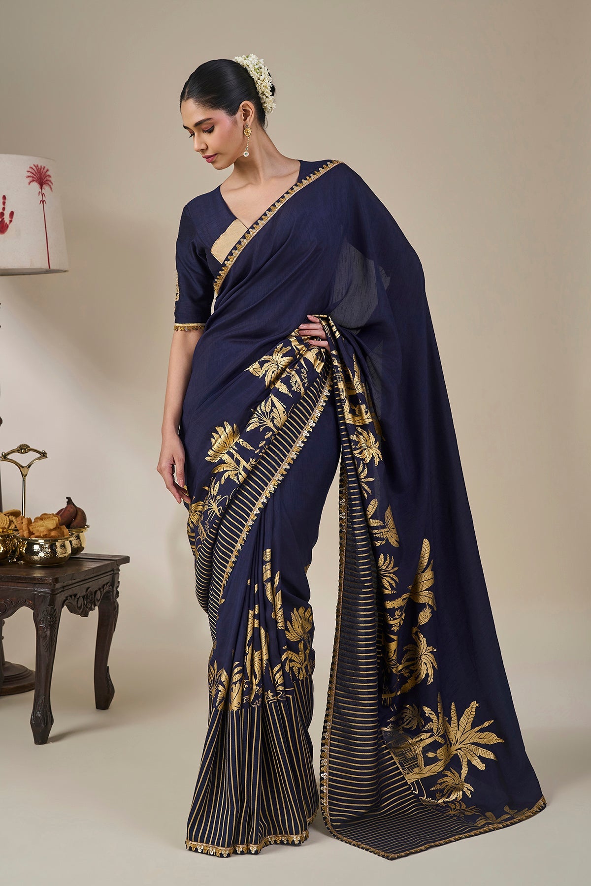 Blue Backwater Postcard Stripe Saree