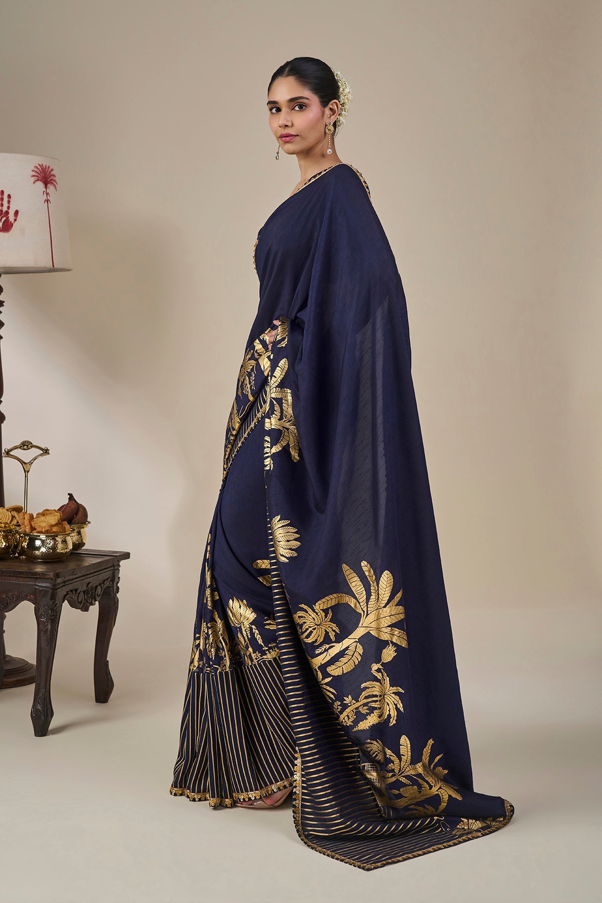 Blue Backwater Postcard Stripe Saree