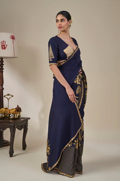 Blue Backwater Postcard Stripe Saree