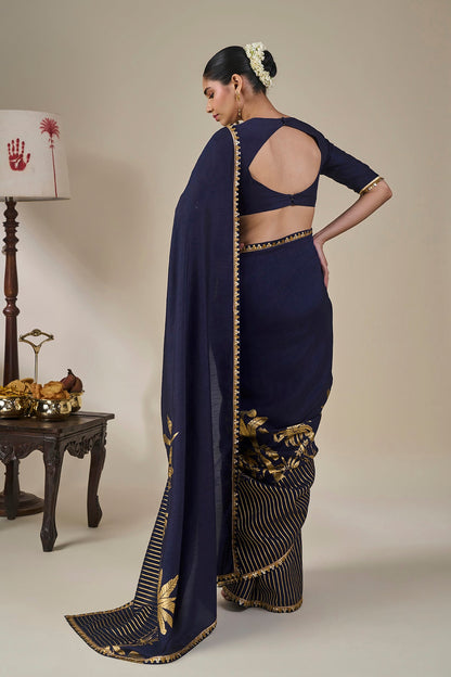 Blue Backwater Postcard Stripe Saree