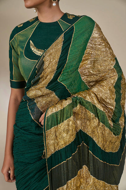 Bottle Green Celestial Moonfall Crush Saree