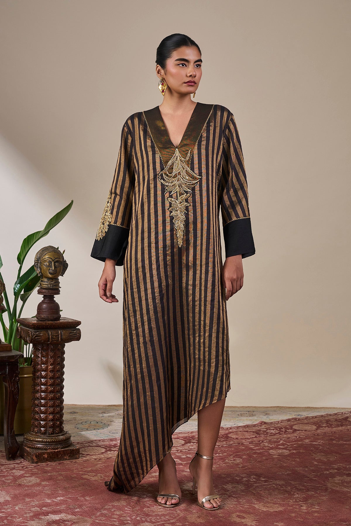 Black Gold Noise Asymmetric Kaftan