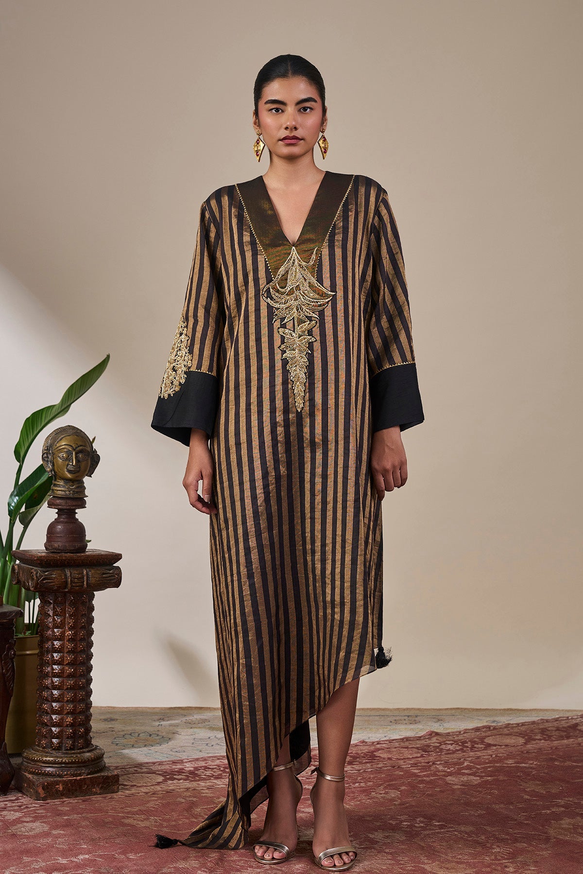 Black Gold Noise Asymmetric Kaftan