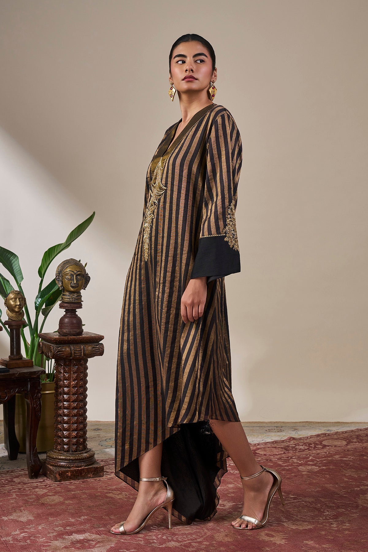 Black Gold Noise Asymmetric Kaftan