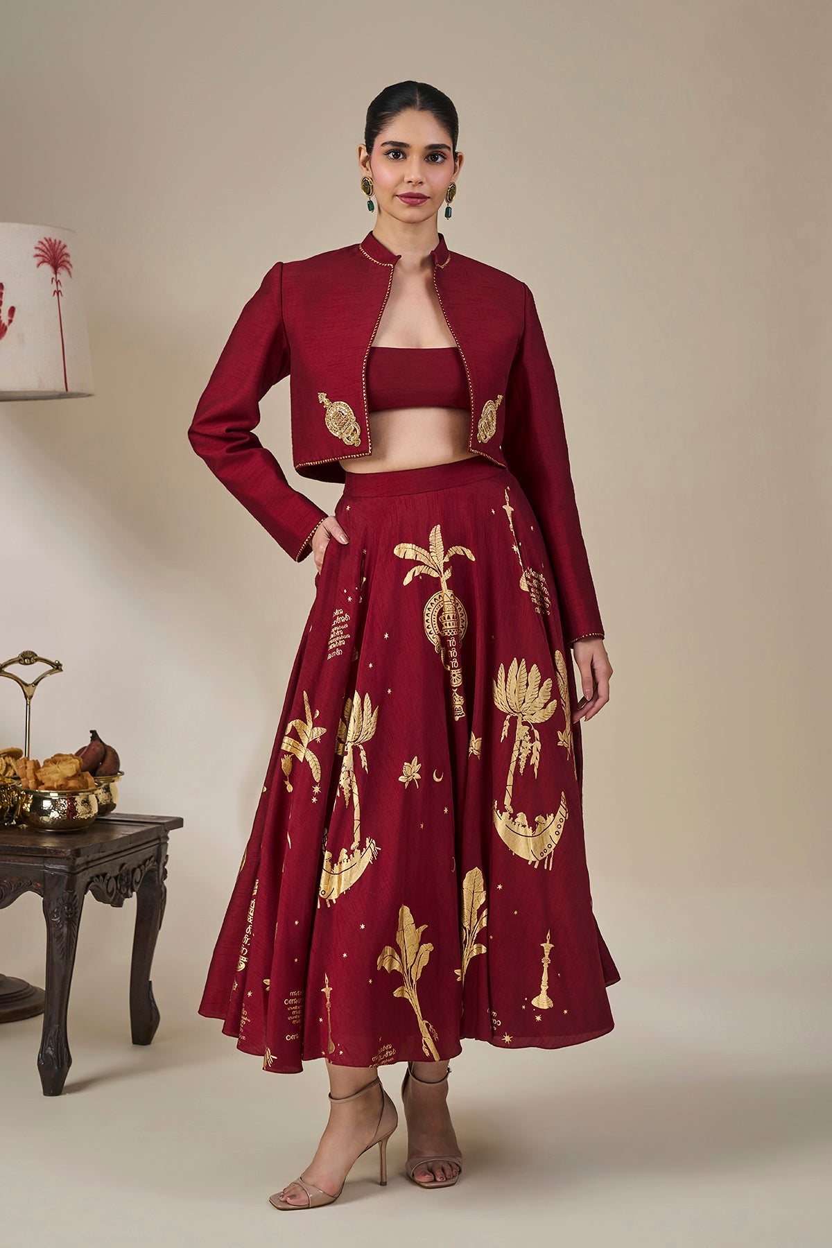 Cherry Malabar Masque Skirt Set