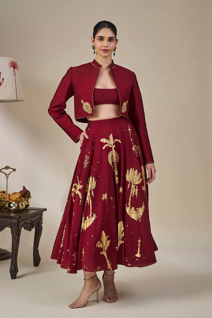 Cherry Malabar Masque Skirt Set