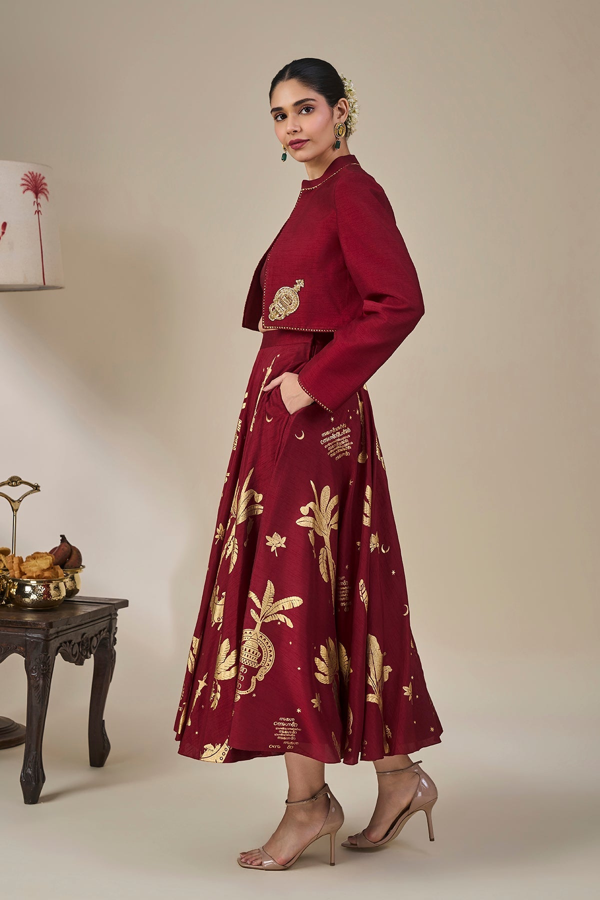 Cherry Malabar Masque Skirt Set