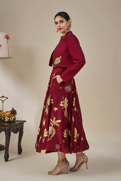Cherry Malabar Masque Skirt Set
