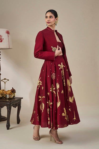 Cherry Malabar Masque Skirt Set