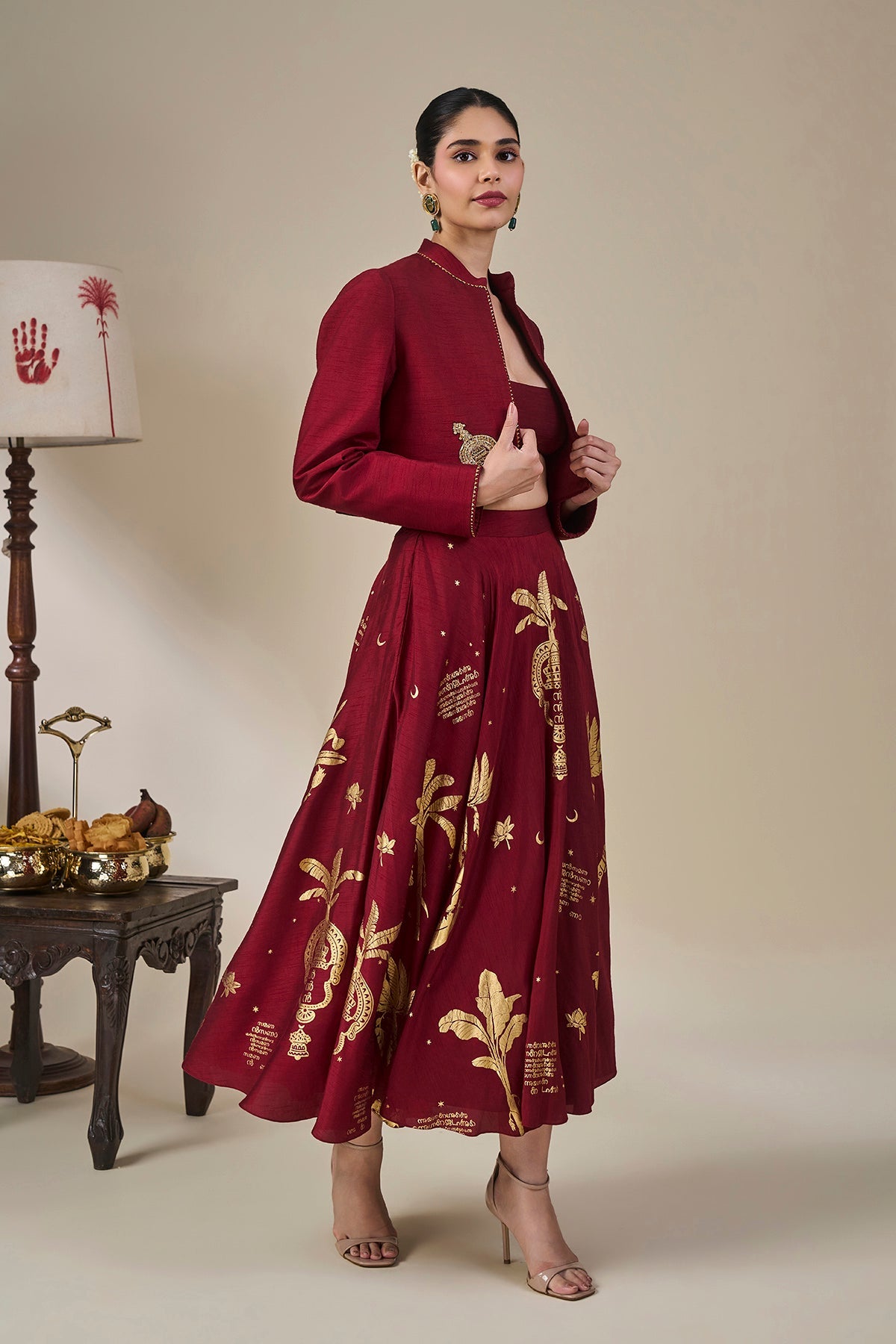 Cherry Malabar Masque Skirt Set