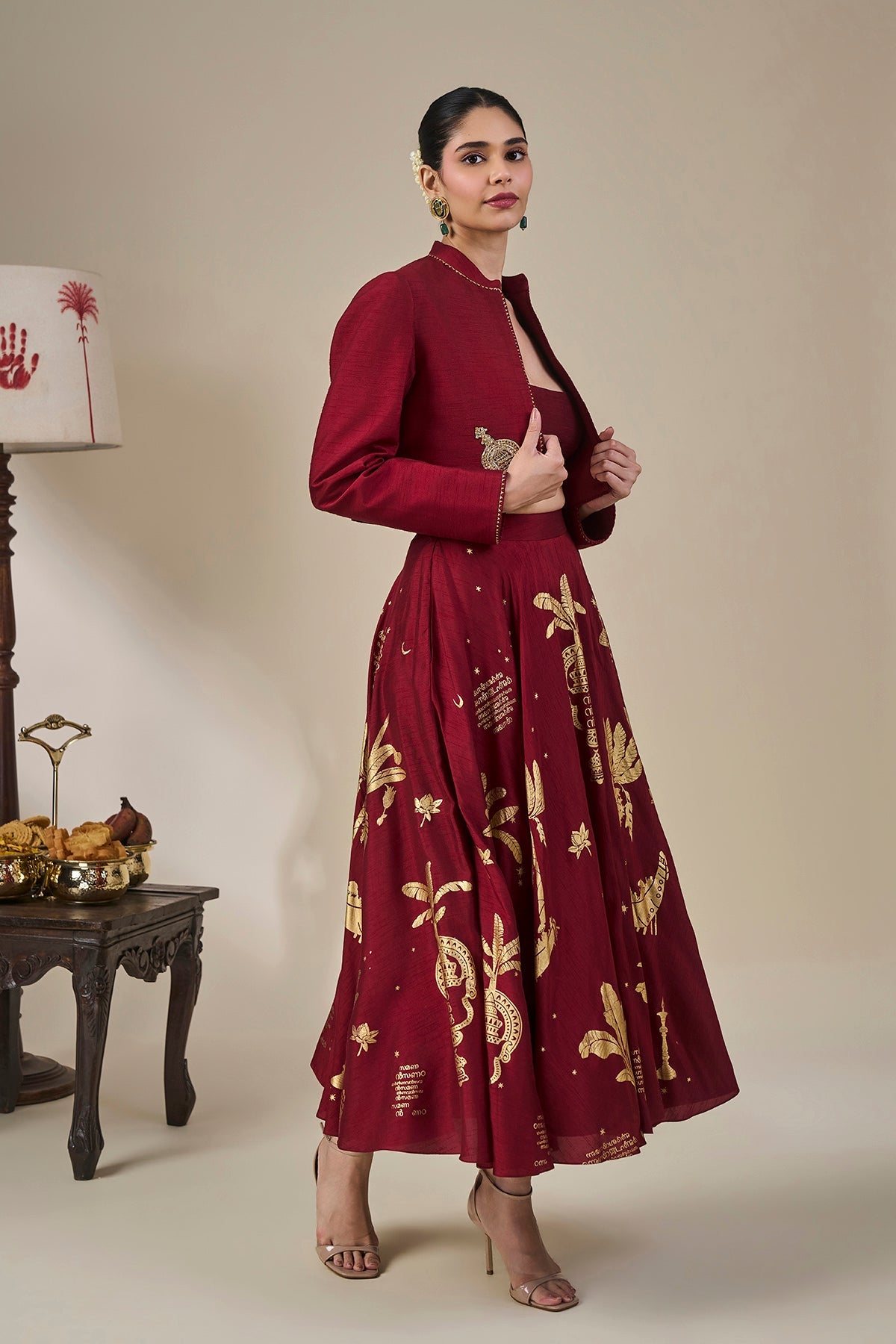 Cherry Malabar Masque Skirt Set