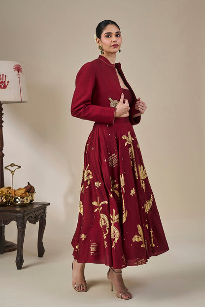Cherry Malabar Masque Skirt Set