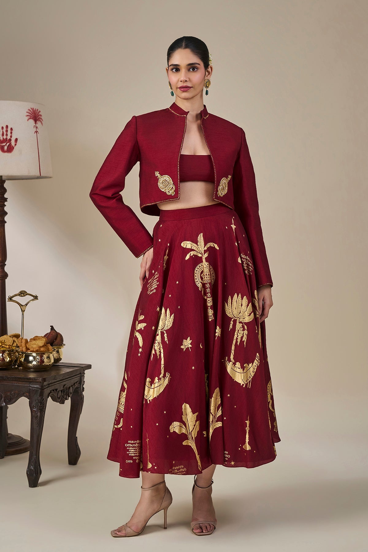 Cherry Malabar Masque Skirt Set