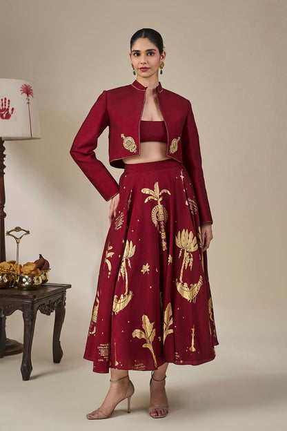 Cherry Malabar Masque Skirt Set
