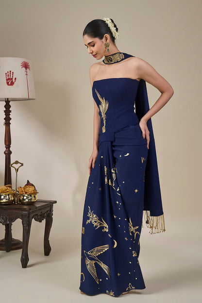 Blue Cosmic Birdsong Corset Set